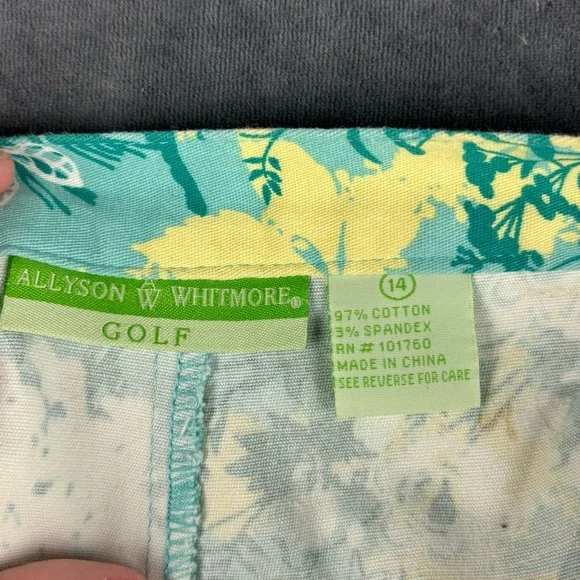 Allyson Whitmore Golf Women’s Green and Yellow A-Line Skort Sz 14 - Picture 9 of 11